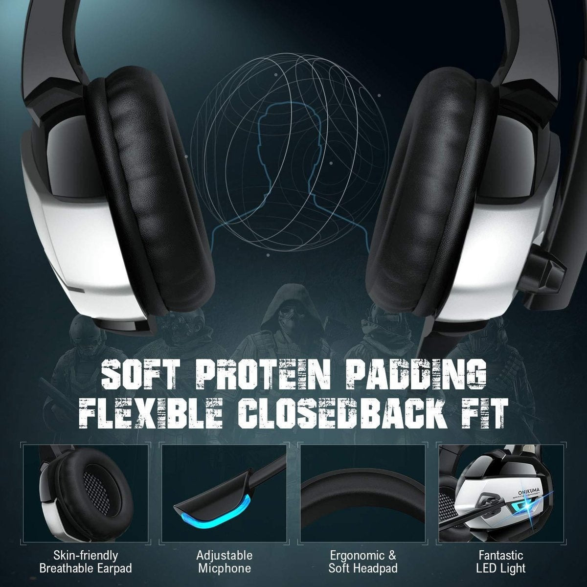 ONIKUMA K5 RGB Stereo-Gaming-Headset mit Mikrofon - für PC / Laptop / PS4 / Xbox One / Nintendo Switch