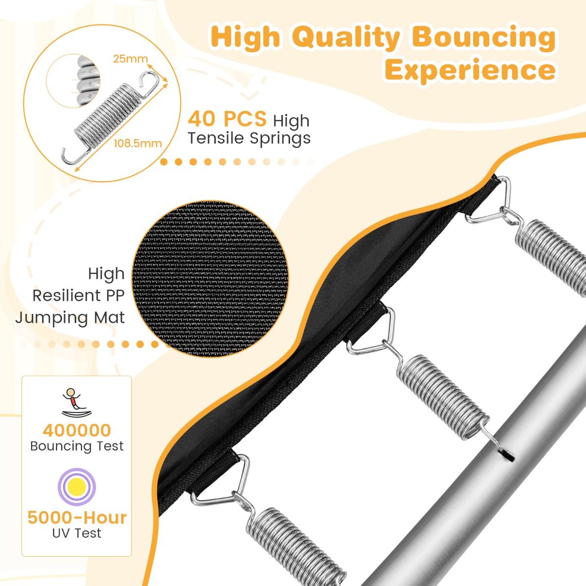 Coast 2-in-1 Kindertrampolin mit Schaukel und Sicherheitsnetz - Schwarz/Orange - 190x122 cm