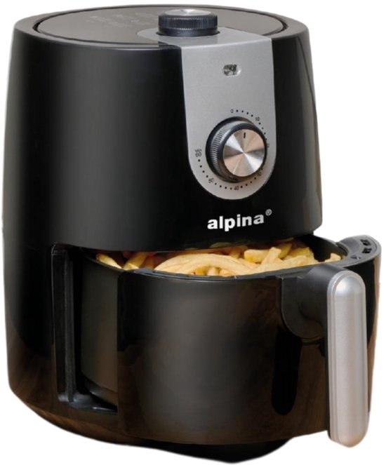 alpina Airfryer 2L – Heißluftfritteuse für 1–4 Personen – Airfryer mit Timer – Einstellbare Temperatur von 80 bis 200 Grad – mit Timer-Funktion – Heißluftofen 900 W