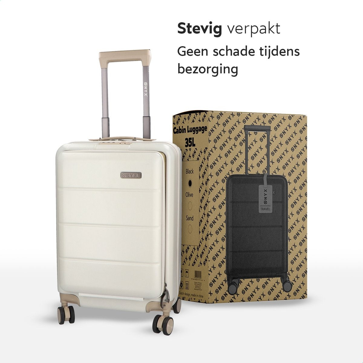 ONYX® - Handgepäck Koffer 35 L - Leise Spinner-Räder - Leichter Trolley - Doppeltes TSA-Schloss - Praktische Fronttasche - 55 cm - Beige