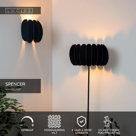 Lucide SPENCER – Wandleuchte – 1xE27 – Schwarz