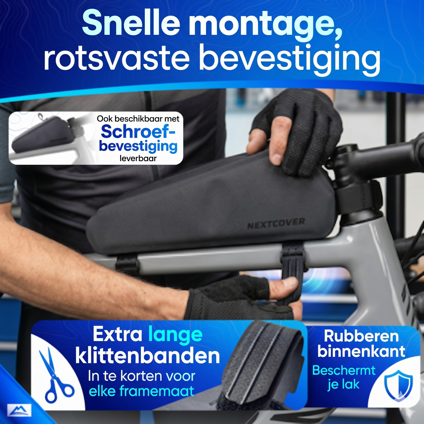 Nextcover Bikepacking-Rahmentasche – 46 cm – 3,6 l – wasserdicht – schwarz