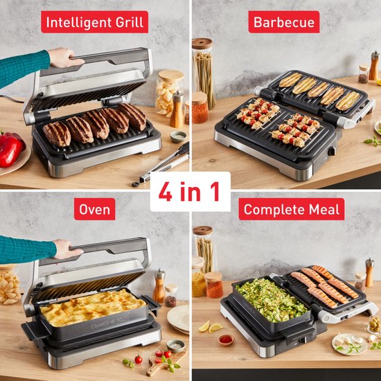 Tefal OptiGrill 4in1 GC774D – Intelligenter Kontaktgrill – Inklusive Bratpfanne – 9 Automatikprogramme – Garstandsanzeige – 2100 W