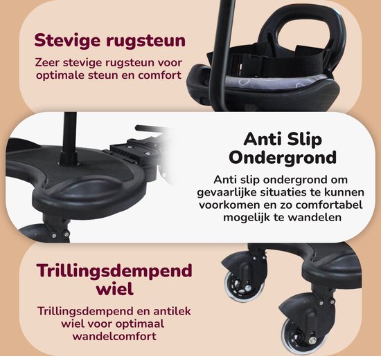 HeppieBabie Universal-Reitbrett Deluxe - mit Sitz - für Kinderwagen/Buggy - Buggy Board - mit Ebook