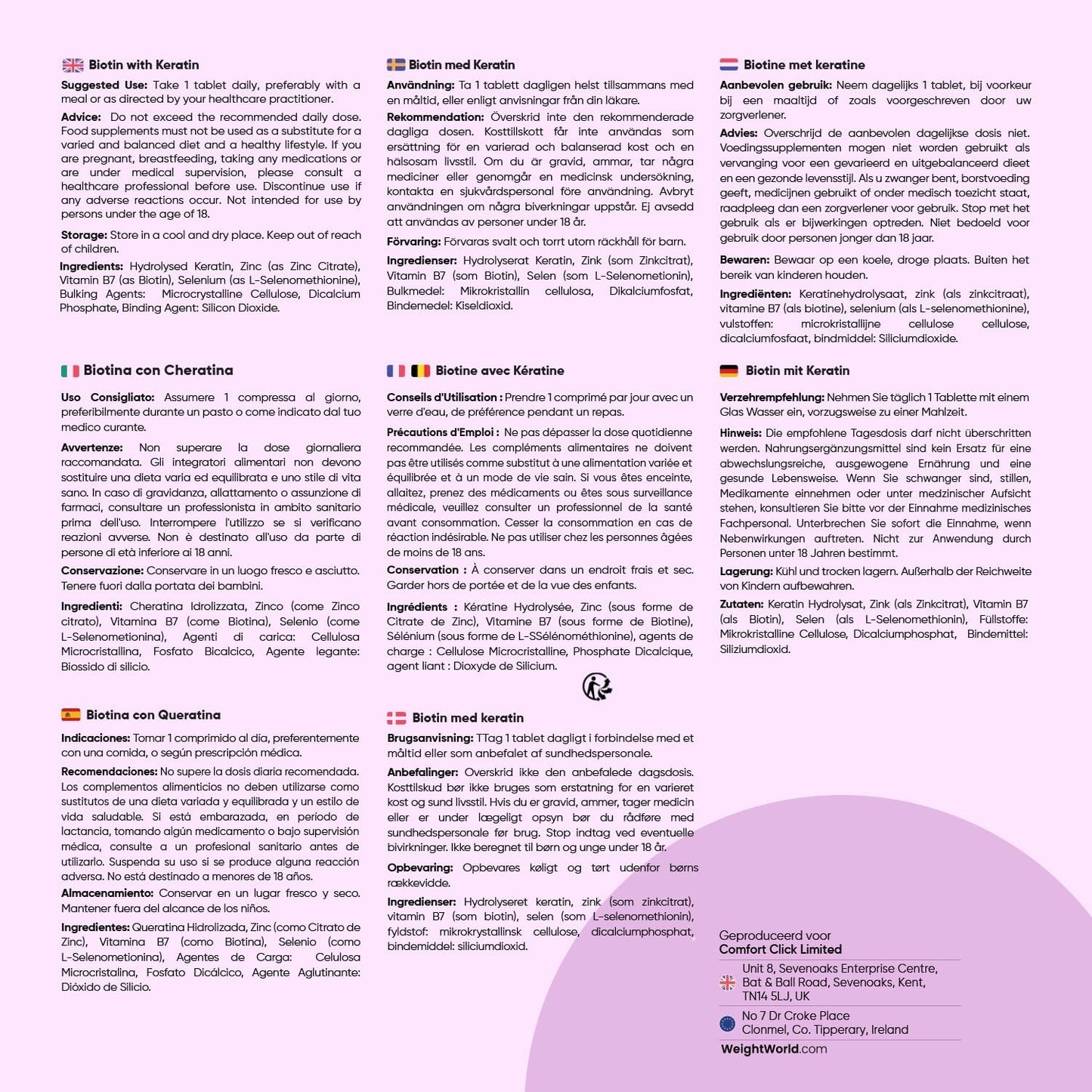 WeightWorld Biotin, Zink, Selen & Keratin Tabletten - 400 vegane Mikrotabletten (Ø 6 mm) - 1+ Jahresvorrat - 15 mg Zink & 25 mg Keratin