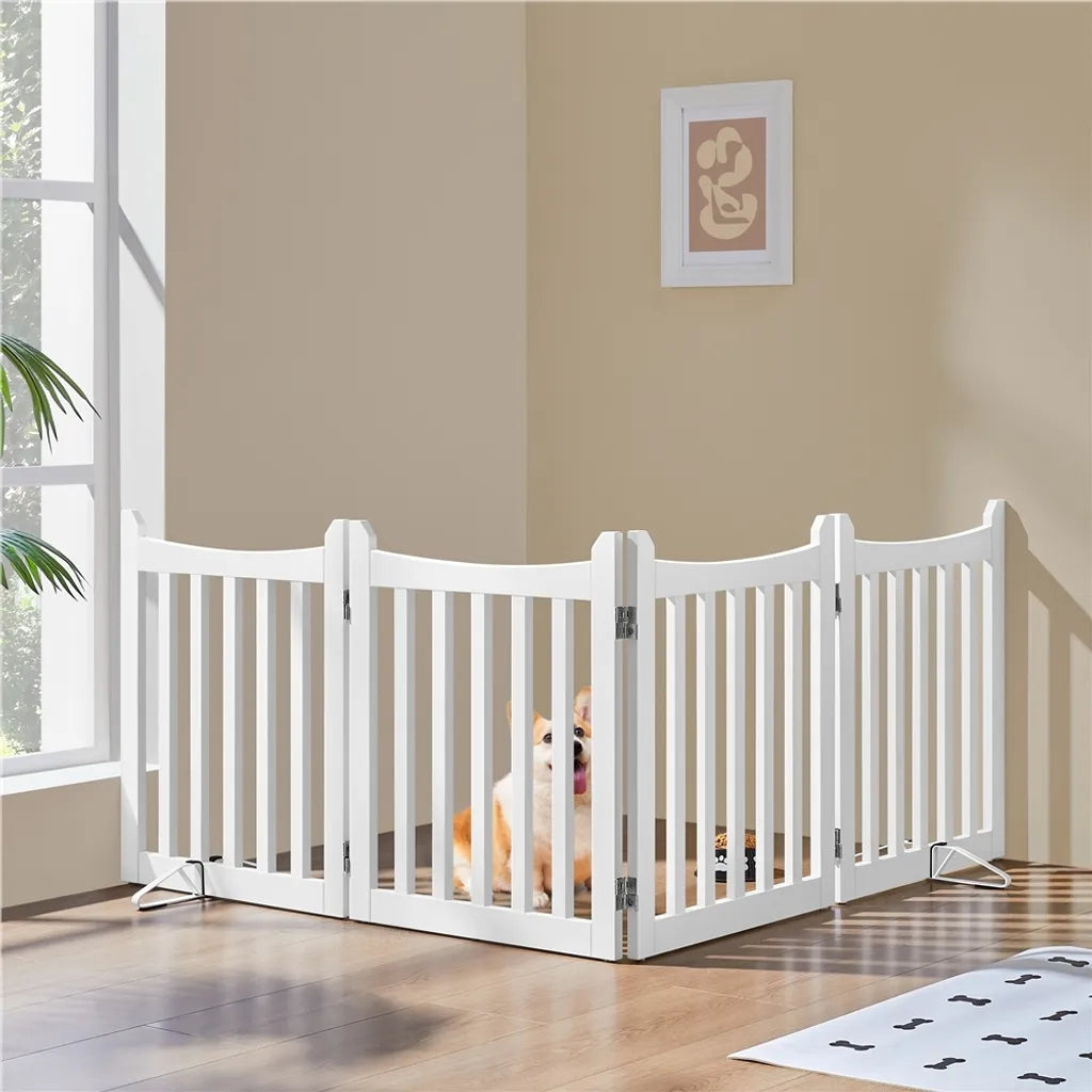 Yaheetech Faltbares Hundegitter 204,5 x 60,5 cm – Weiß – Sicherheitsgitter aus Holz mit 4 Elementen