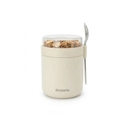 Brabantia Lebensmittelbecher 500 ml inklusive Löffel, auslaufsicher, Soft Beige