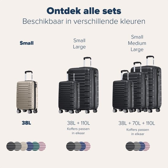 TRVLMORE Handgepäckkoffer mit Zahlenschloss – 38 L – 54 × 36 × 20 cm – Champagner