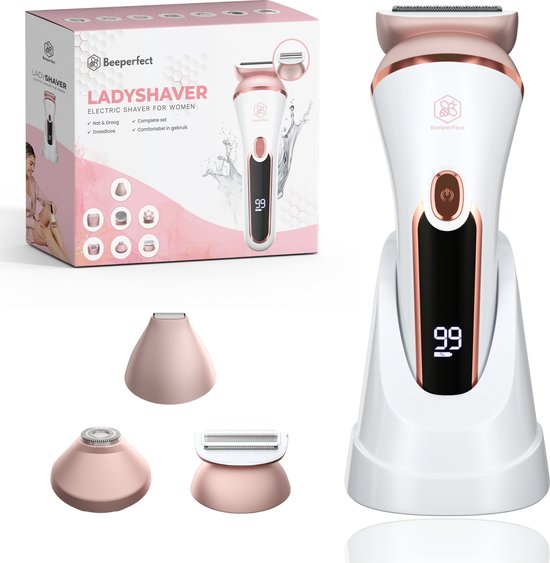 Beeperfect® 3 in 1 Ladyshaves für Frauen - Damenrasierer - Bikini-Trimmer - Wiederaufladbar - Wasserdicht - 3 Aufsätze