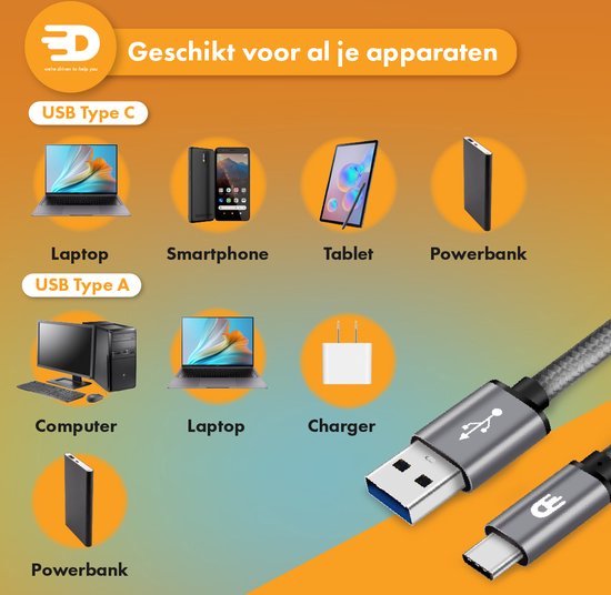 Drivv. USB-auf-USB-C-Kabel - Schnellladegerät - USB-C-Daten- und Ladekabel - kurz - 1 Meter - geeignet für Samsung, iPhone 15 & mehr - Space Grey