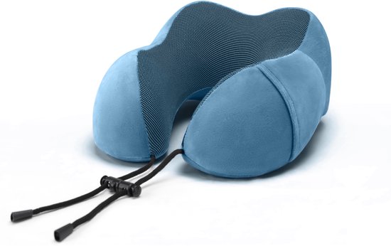 SKYCASES Travel Essentials - Nackenkissen-Set 3-teilig - Ergonomisches Memory Foam Reisekissen mit Augenmaske und Ohrstöpsel - Ideal für Flugzeug, Auto und Zug - Kompakt und luxuriös - Königsblau