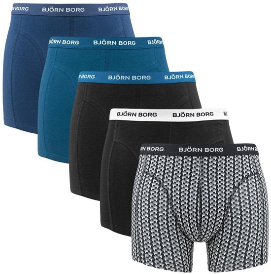 Björn Borg Cotton Stretch Boxer Shorts Men - Schwarz/Pink/Blau - 5 Stück - Herrenhosen - Boxer - Größe M