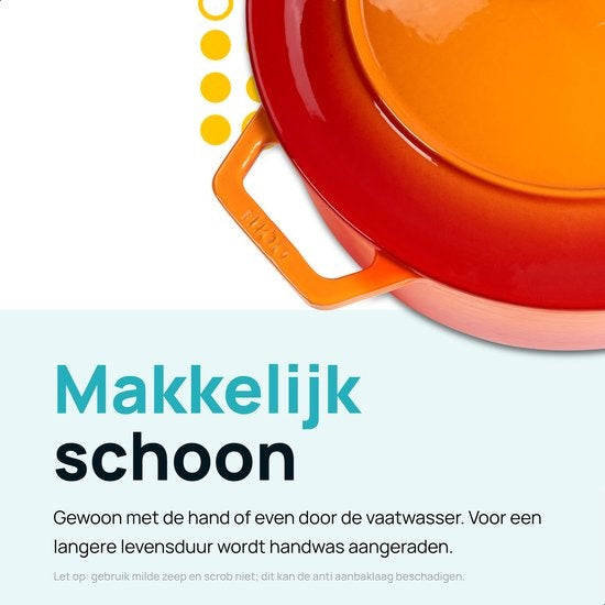MOA Gusseisen-Kasserolle - Fassungsvermögen 5,7 Liter - 26CM - Rund - Alle Wärmequellen - Auch für Induktion - Gewicht 5,8 kg - Orange Rot - C26OR