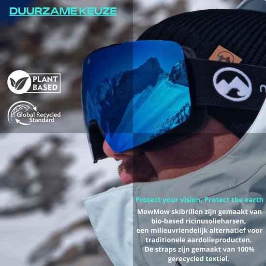MowMow LOCAL Skibrille Männer L/XL + Extra Scheibe - Magnetisch - Bio-Frame - R-Strap - UV400