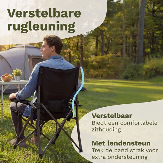 TRVLMORE Campingstühle - klappbar - 120KG Tragkraft - inkl. Tragetasche - Klappstuhl - Angelstuhl - Klappstuhl - Schwarz