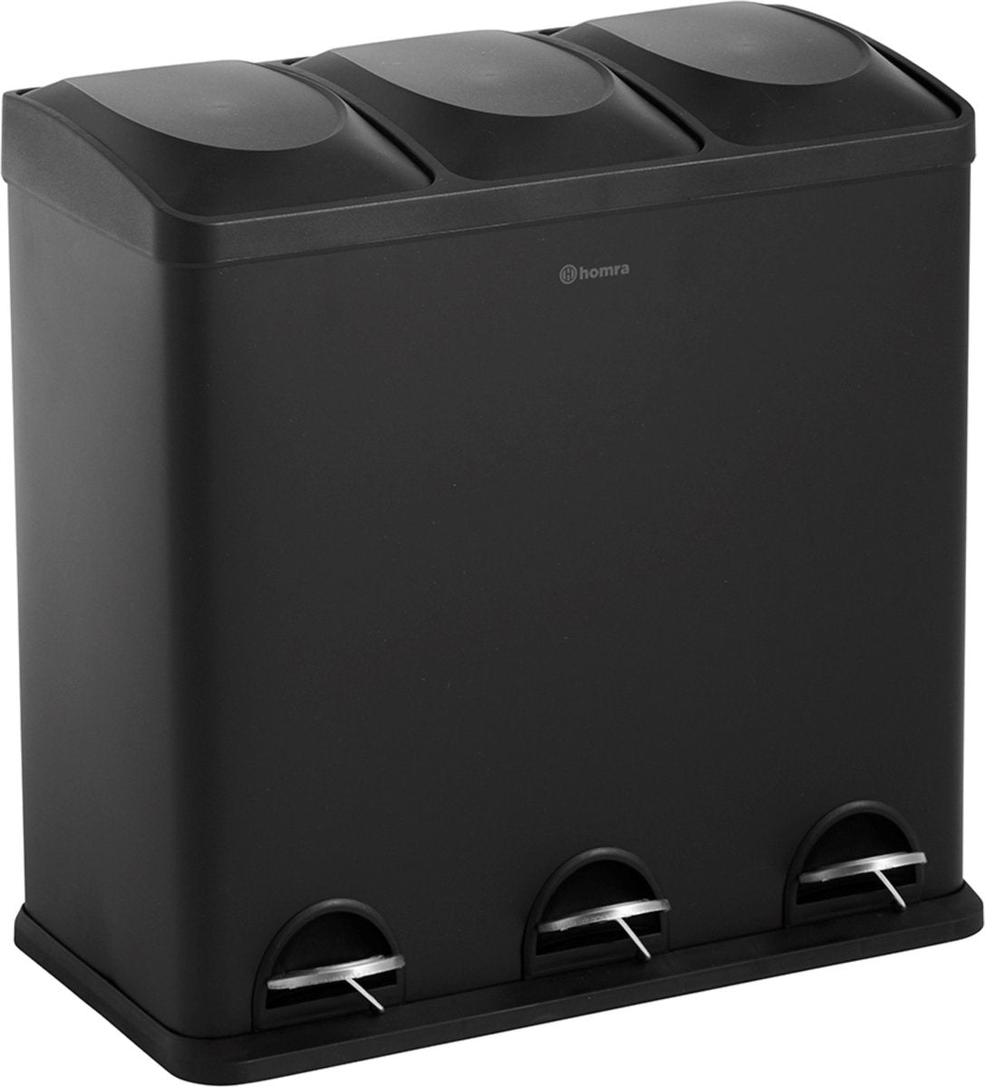 Homra MAXER Treteimer - Mülleimer 3 Fächer - Abfalleimer 60 Liter (3x 20L) - Trio-Eimer - Schwarz
