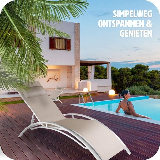 Tectake - 2er-Set Gartenliegen - Aluminium-Liegen - inkl. Kopfkissen - 5-fach verstellbare Rückenlehne - beige