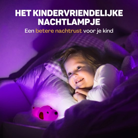 Vulpes Goods® Kinder-Nachtlicht - LED-Licht & 8 Farben - Babyzimmer-Nachtlicht - Welpe - USB wiederaufladbar - Dimmer - Timer - Kabellos - Kinderfreundlich