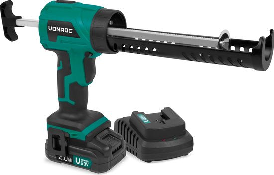 VONROC Akku-Kartuschenpistole 20 V – Druckkraft 1,18 kN/120 kg – mit stufenloser Drehzahlregelung – geeignet für alle gängigen Kartuschen – inkl. 2,0-Ah-Akku und Schnellladegerät