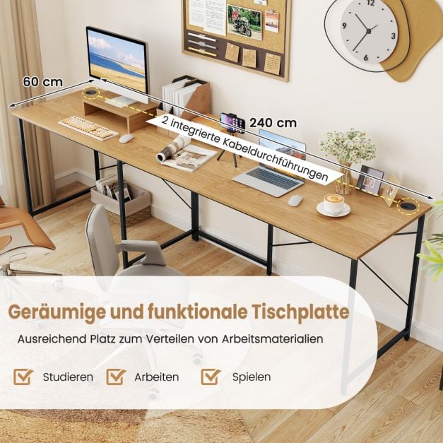 Coast L-förmiger Eckschreibtisch – Auf 240 cm erweiterbar – Monitorhalterung – Naturfarben