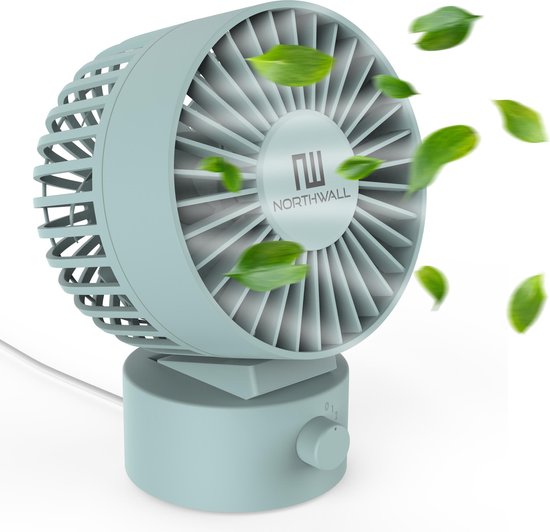 Northwall Mini-USB-Ventilator - Tischventilator Blau - Leiser Mini-Ventilator - Retro-Schreibtischventilator - Klein, leise und geräuschlos - Zwei Motoren - Kippbar - 2 Geschwindigkeiten