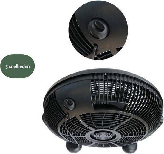 BRASQ Bodenventilator - 50 cm - Schwarz - 3 Geschwindigkeiten - Standventilator - Einstellbar - 90 Watt