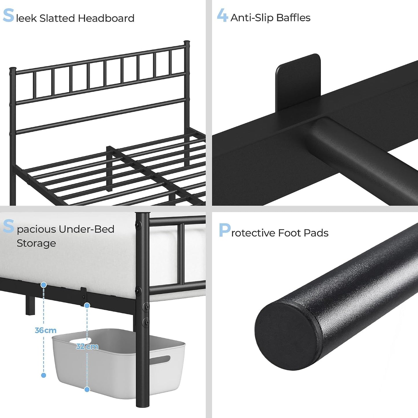 Yaheetech Bettgestell 4ft6 – 500 kg – mit Kopfteil – 32 cm Stauraum unter dem Bett – Schwarz