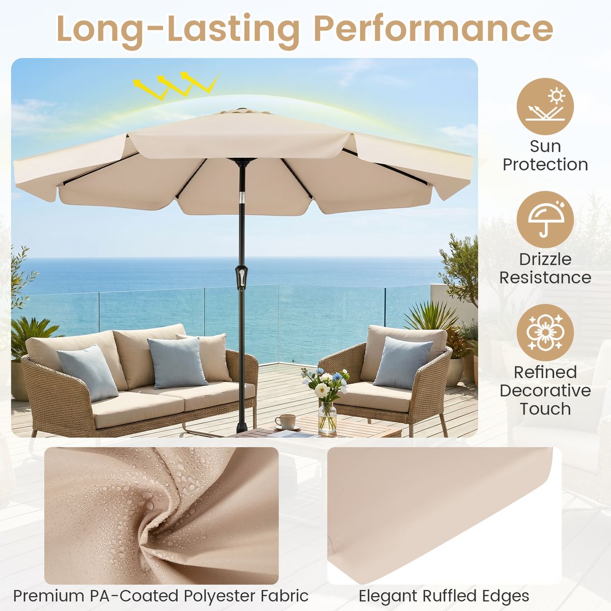 Coast Sonnenschirm, neigbar – 3 Meter Durchmesser – Metallstange – beige