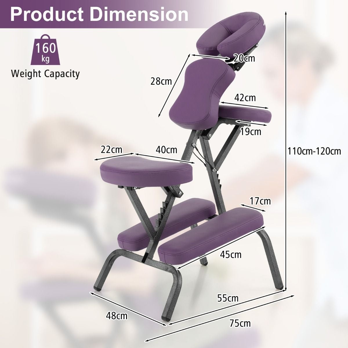Coast Massagesessel - Zusammenklappbar - Mit Tragetasche - Max 150 kg - 48 x 55 x 120 cm - Lila