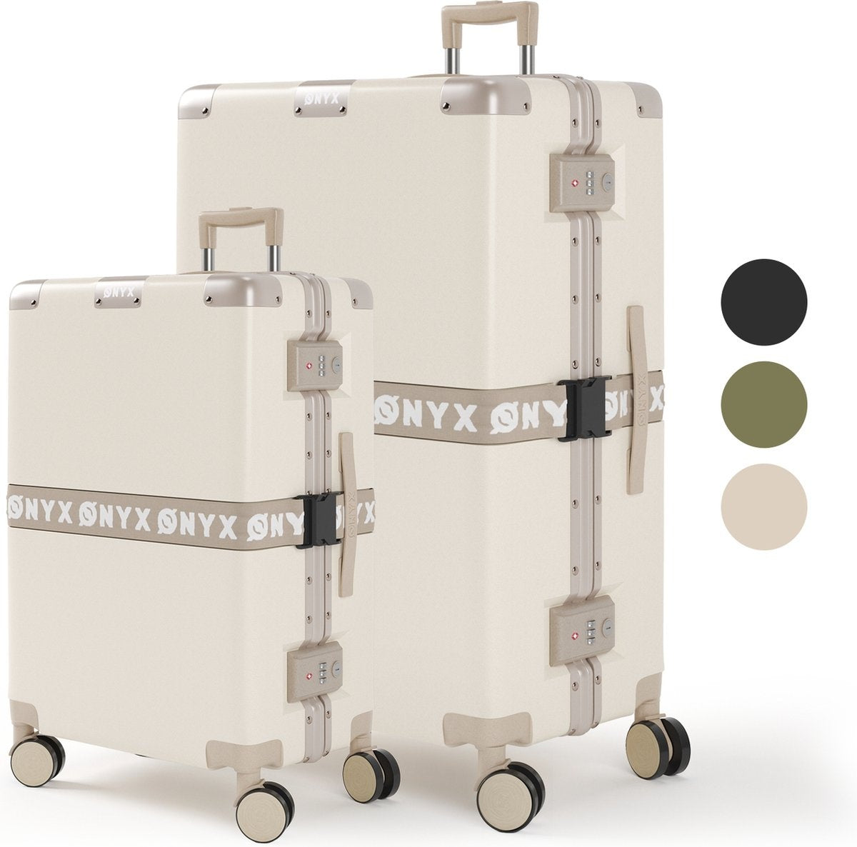 ONYX® - 3-teiliges Kofferset - Handgepäck und Check-in-Koffer - 33L/65L/100 L - TSA-Schloss - Spinner-Räder - leichter Trolley - Aluminium-Verschluss - Beige