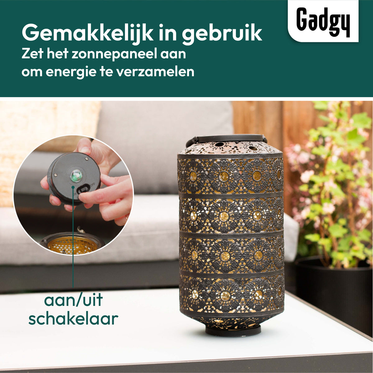 Gadgy Solar Gartenleuchte Tischlampe Maya XL - Garten Außenlampe Terrasse & Balkon - Solar Gartenleuchte - Solar Gartenleuchte - Solarlampe Led Outdoor - Laterne Windlicht Hängend - Gartenleuchten - Bronze / Gold