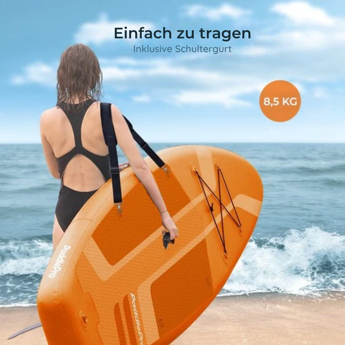 LifeGoods SUP Board - Deluxe Set - Mit Sitz - Aufblasbares Paddle Board - Max. 135KG - 320x81cm - Orange