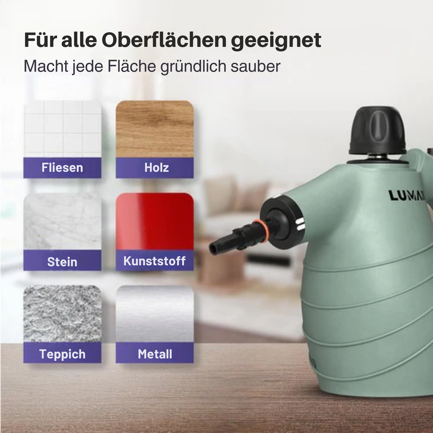 LUMAN 16-in-1 Dampfreiniger C1 - Handdampfreiniger - Fleckenreiniger - 1050 Watt - 450 ML - Grün