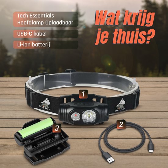 Ever Trex Ultra Light Stirnlampe LED Wiederaufladbar - Weißes und rotes Licht - 150Lumen - Neigbar - Laufen - Notfallpaket - Camping - Camper