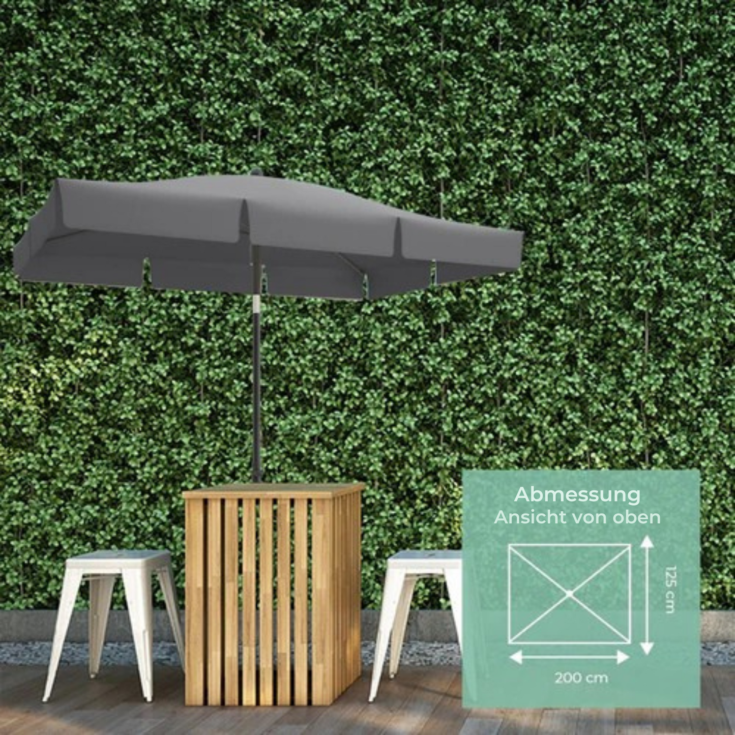 LifeGoods - Sonnenschirm - 200x125cm - 30° neigbar - Wasserdicht - mit Bezug - Grau