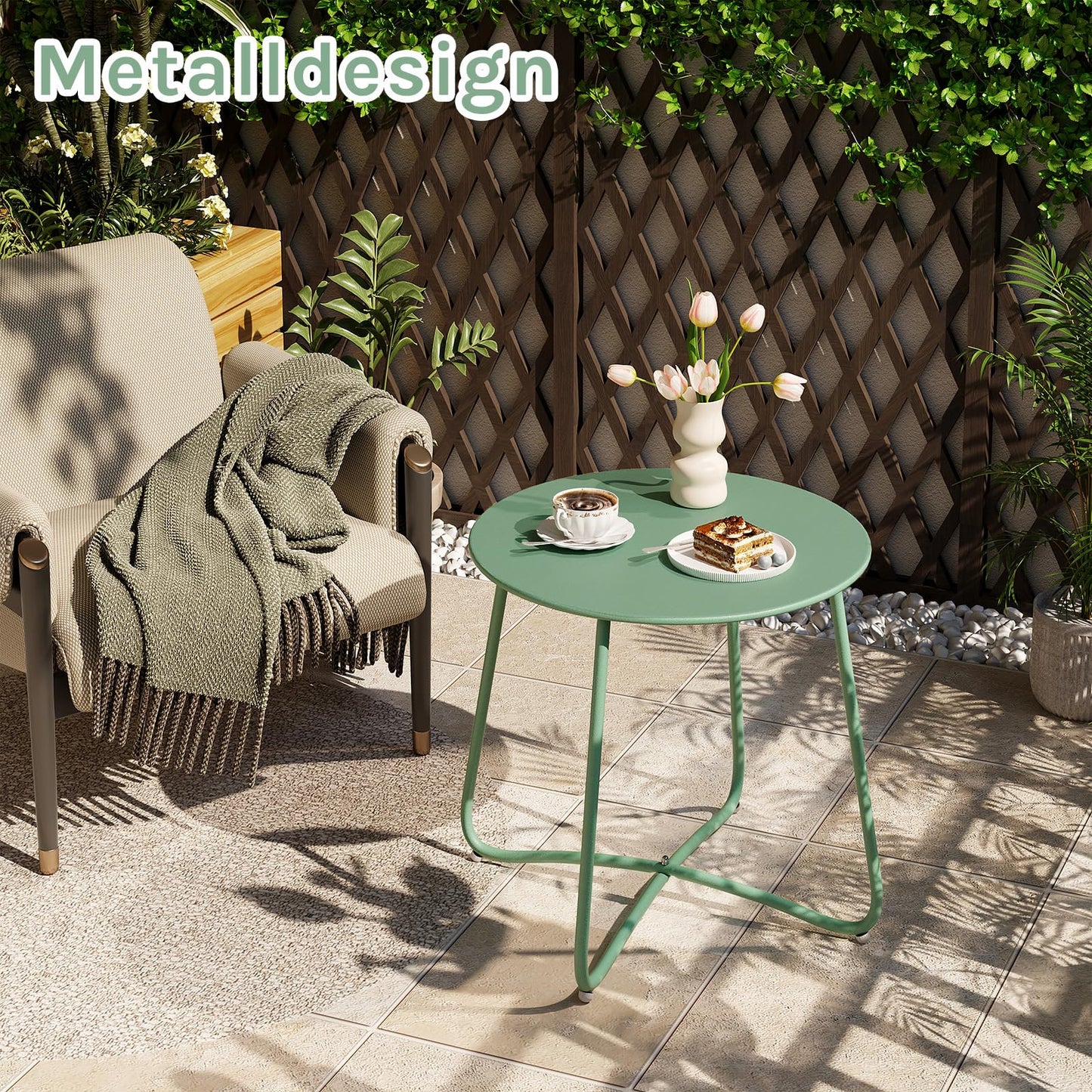 Esituro Beistelltisch – Ø 45 cm – Höhe 45 cm – Metall – Grün