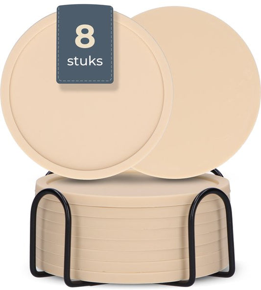 Castagnola Silikon-Untersetzer - Untersetzer für Gläser - Design-Untersetzer mit Halter - Untersetzer-Set - Anti-Rutsch - 8er-Set - Beige