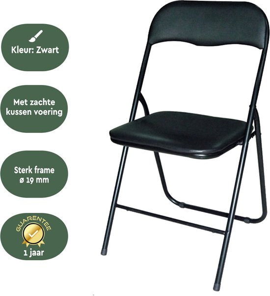 BRASQ Klappstuhl Schwarz - Klappstuhl - Klappstuhl 43x38x78 cm - PVC - Esszimmerstuhl
