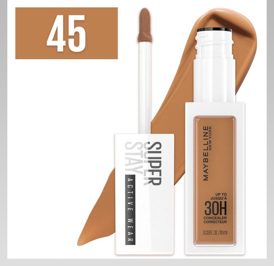 Maybelline New York – SuperStay 30H Active Wear Concealer – 45 Tan – Langanhaltender Concealer mit voller Deckkraft und mattem Finish – 10 ml