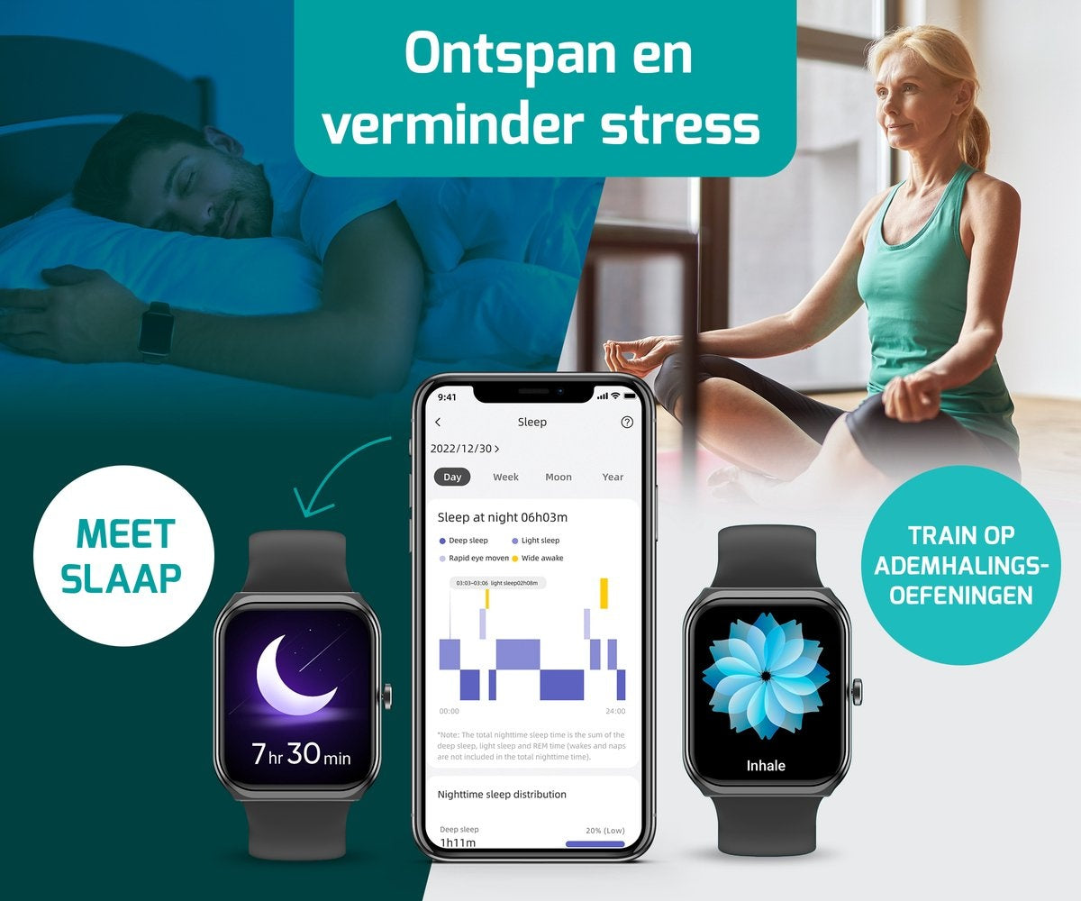 FITAGE Smartwatch - Schrittzähler - Sportuhr - Schwarz