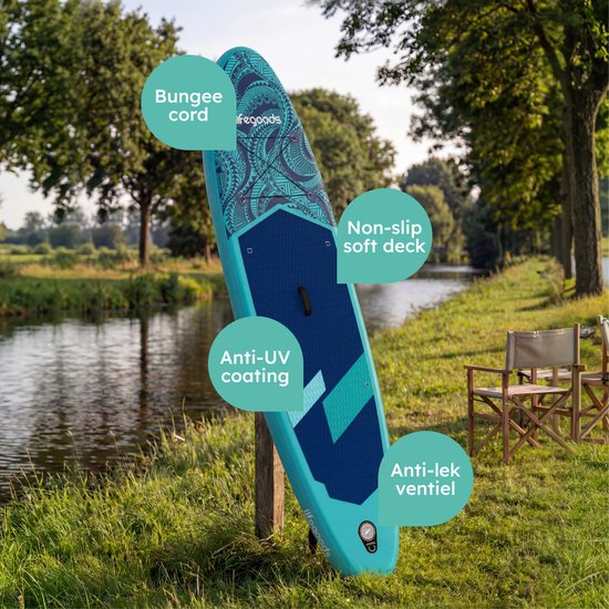 LifeGoods SUP Board All-round Compact - mit Sitz - 100 KG Tragfähigkeit - 300 x 76 cm - Aufblasbar - Komplettes SUP Paket - Blau