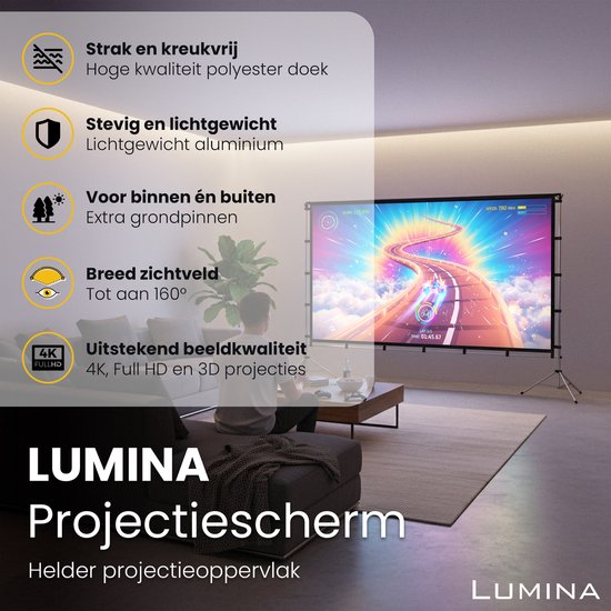 Lumina® Projektionswand 100 Zoll - Beamer-Leinwand mit Stativ - knitterfrei - faltbar - mit Tragetasche - für drinnen und draußen