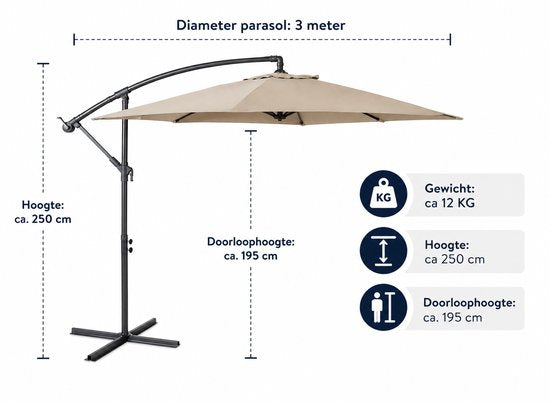 Nexxt Banana Sonnenschirm – Schwebeschirm mit Schutzhülle und Stahl-Kreuzfuß - 3 Meter – Taupe