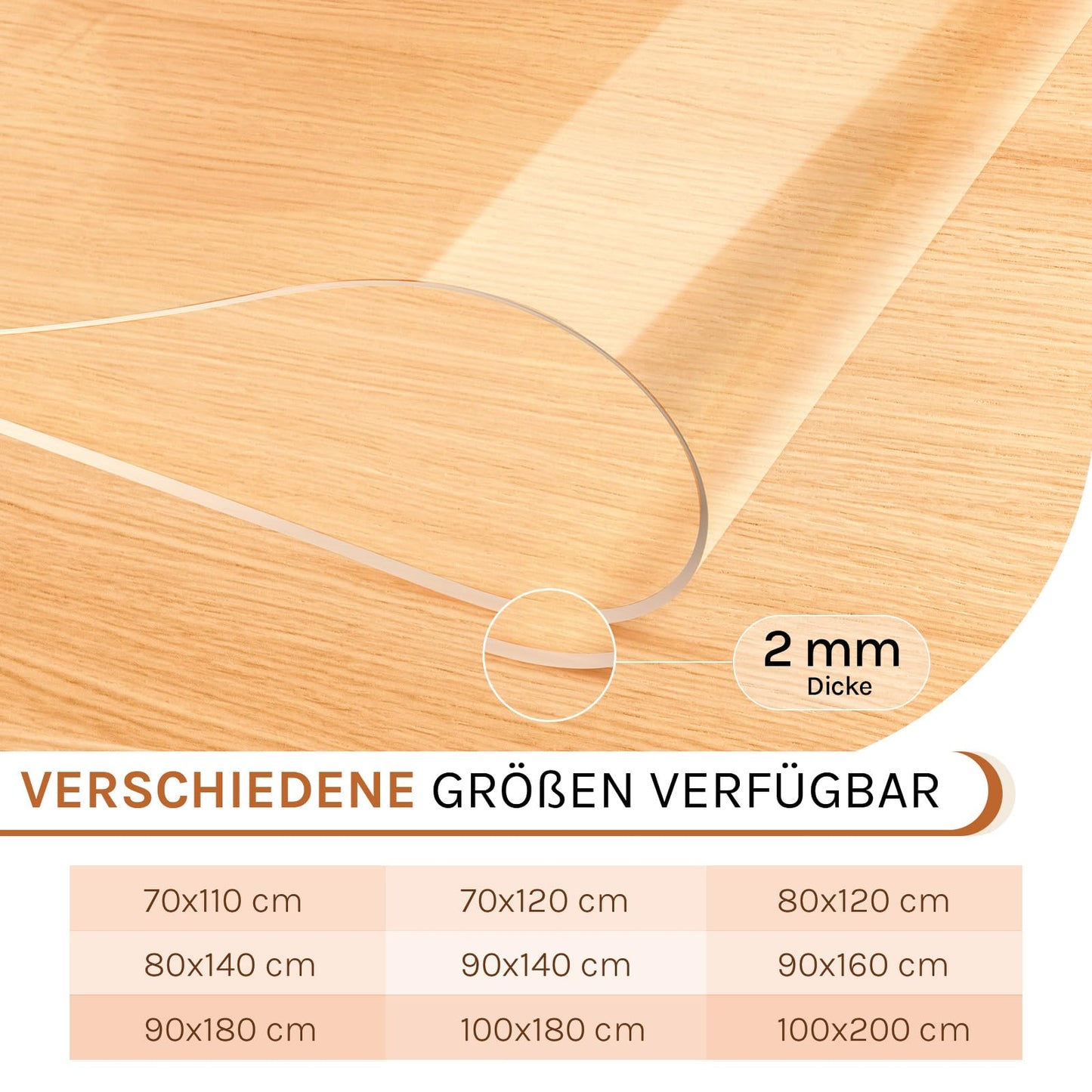 Woltu Tischfolie – 100 x 200 cm – PVC – 2 mm – transparent – abgeschrägte Kante