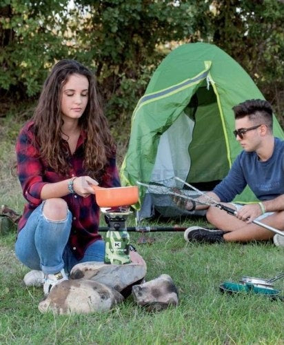 Kemper Edelstahl tragbare Camping-Gaskocher mit Piezo-Zündung - 1 Brenner - camo