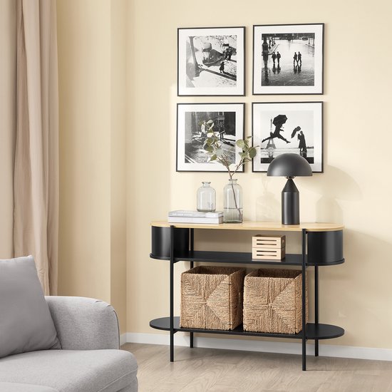 SoBuy Eingangskonsole mit Ablage, multifunktionales Flurmöbel, modernes Industriedesign, Möbel aus Holz und schwarz, 110x39x76cm FSB102-SCH