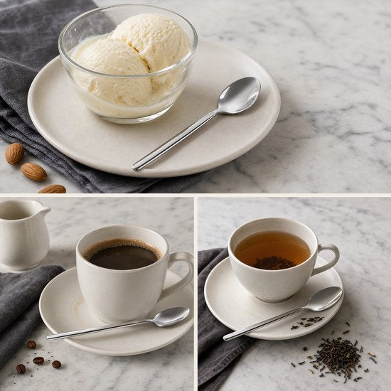 Deleca 12-teiliges Teelöffel-Set „Amor“ – Dessertlöffel / Kaffeelöffel – 14,2 cm – Edelstahl / Silber