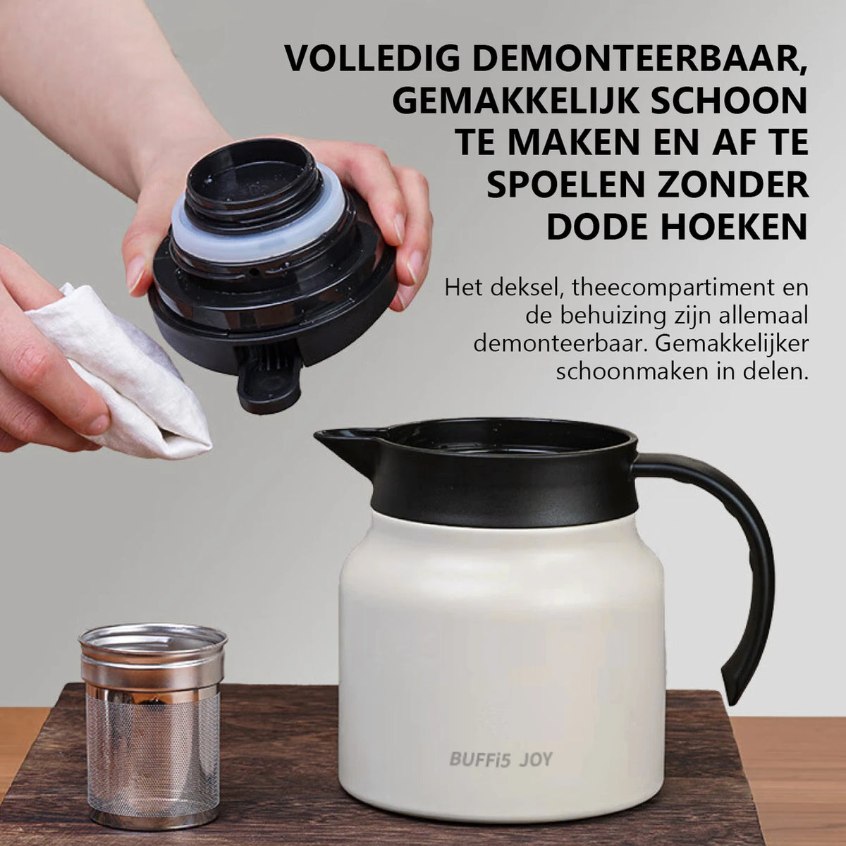 LIFEPAL Thermoskanne mit Teefilter – 800 ml – Innenwand aus Edelstahl 316 – 8-lagige Isolierung – Weiß
