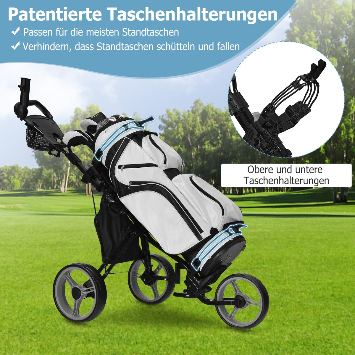 Coast Golf Trolley mit Schirmhalterung und Stuhl - 130 x 75 x 120 cm - Grau/Schwarz