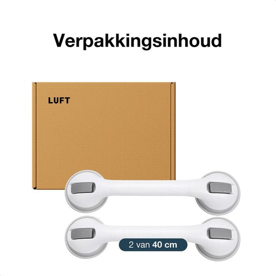 Luft Haltegriff mit Saugnapf - Für die Dusche - 2 Stück - Duschgriff für das Badezimmer - Wandstange - Extra sicheres & starkes Modell - 40cm - Luft - Badezimmergriff